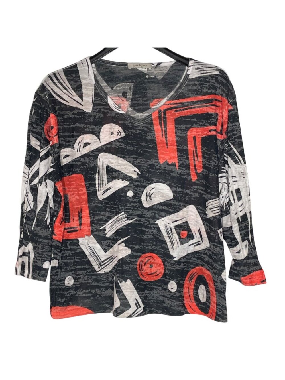 Jess & Jane Geometric Gauzy Sheer Top Sz XL PET Artsy Art to Wear Shapes
